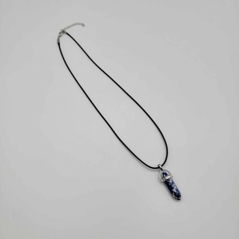 Blue Marbled Stone Hexagonal Point Pendant Necklace